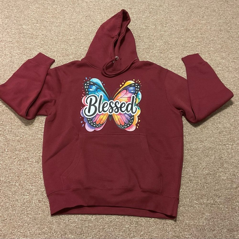 Premium‎ Maroon Hoodie with Colorful "Blessed Butterfly" Design